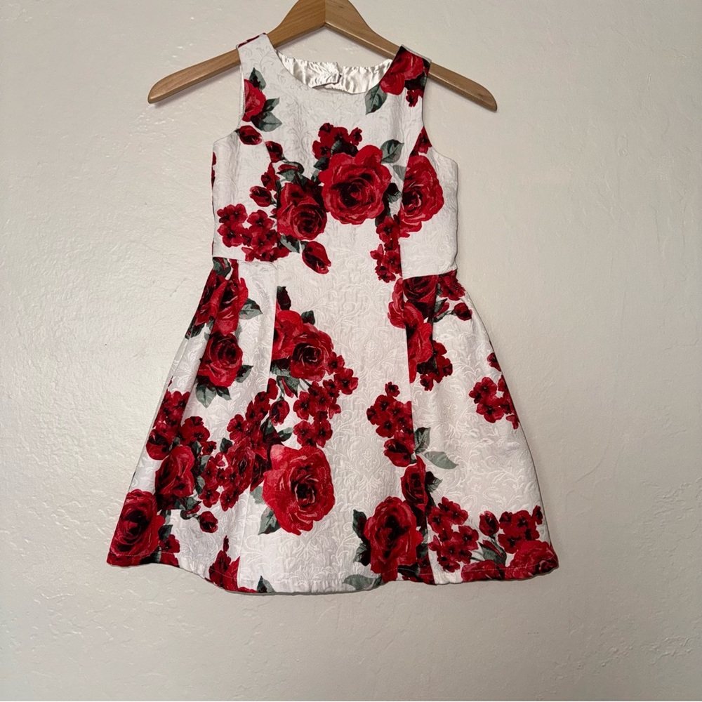 Children’s Place Little Girls Dress White with Red Roses Size 6x-7